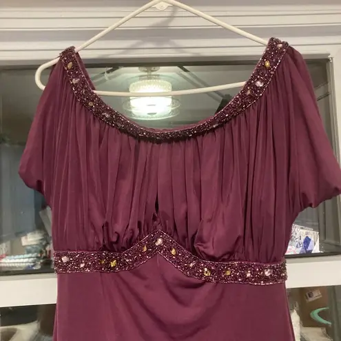 Mon Cheri Cameron Blake by Beaded Fusia/Purple Cold Shoulder Gown