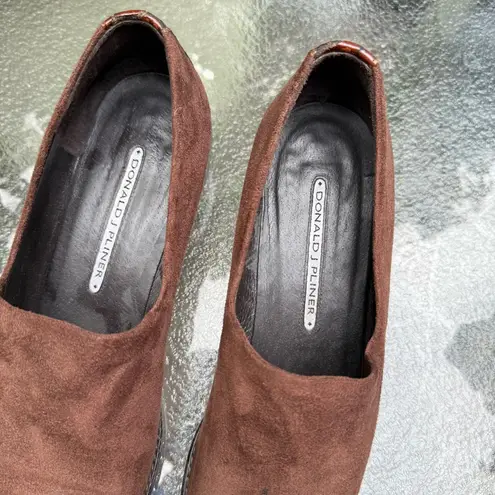 DONAL J PLINER Brown Leather/ Faux Suede Square Toe Loafers Shoes Size 8.5 N