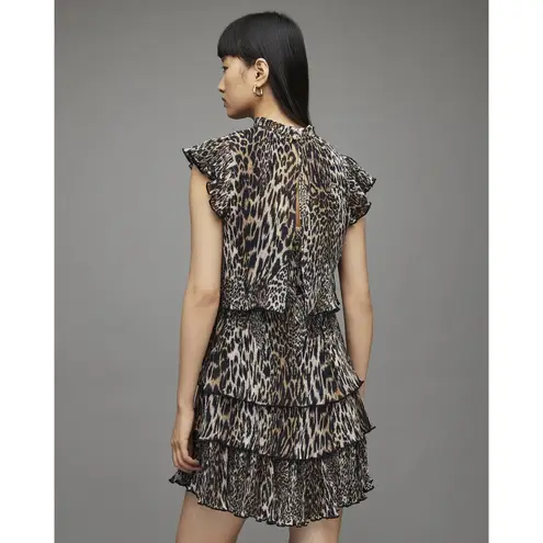 All Saints Antheia Kiku Animal Print Tiered Mini Dress Size 4 NWT