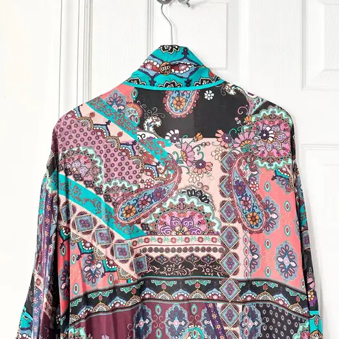 Tolani Dark Paisley Boho Modal Open Mid Length Kimono Jacket Cover Up OS Blue Size undefined