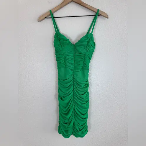 H:ours Revolve Estelle Ruched Mini Cocktail Dress in Kelly Green size Small $138