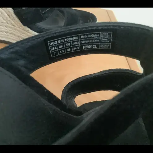 UGG  “Tawnie” black suede platform sandals jute wedge slingback shoes size 7