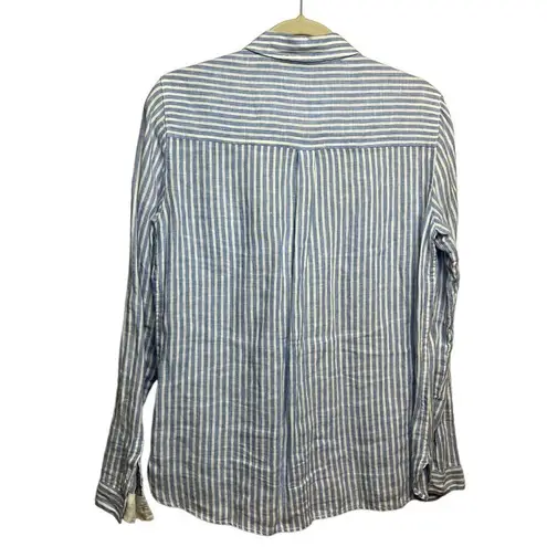 M&S Collection Marks and Spencer Pure Linen Striped Button Down Sz. M/L Blue Size M