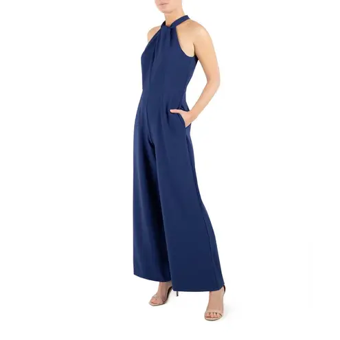 Julia Jordan Knot Neck Halter Jumpsuit Navy 6