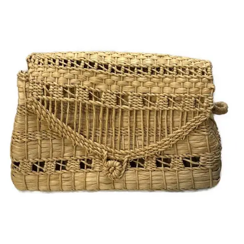 Unbranded Structured Straw Shoulder Bag With Loop Close
