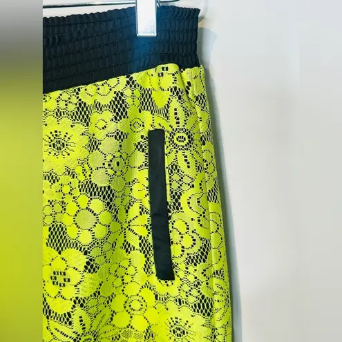 Alexis Neon Yellow Lace Black Satin Joggers Pants Size XS