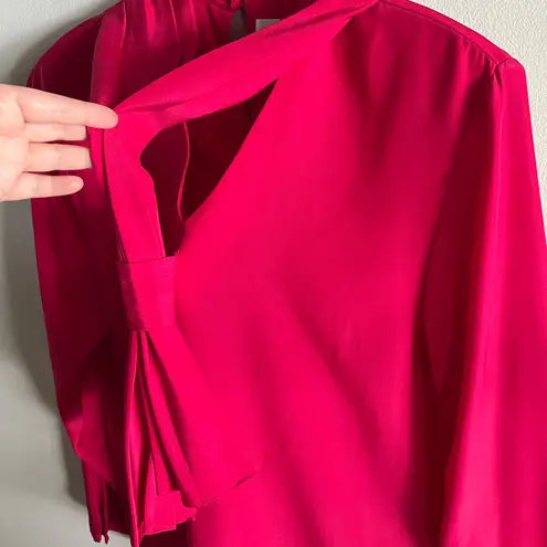 Vintage Alexandria Hot Pink Satin Bow Tie Blouse 14 Long Sleeve Secretary Top
