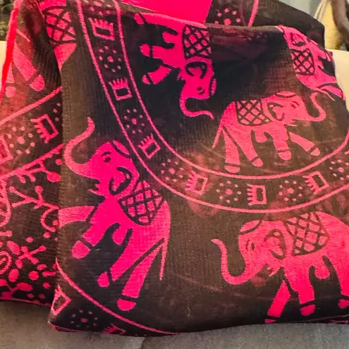 Black and Pink Scarf with Elephants