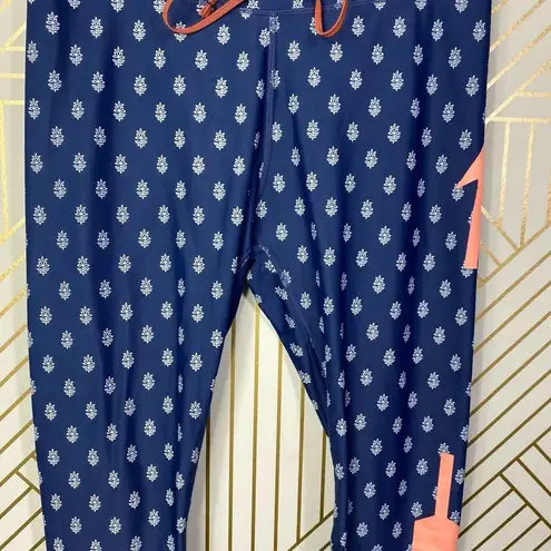 The Upside Pants Blue Floral Printed Drawstring Cropped Capri Leggings Size L Size L