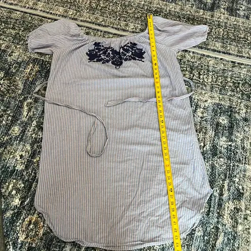 THML Embroidered Striped Tie Waist Scoop Off Shoulder Midi Dress Blue Size 2X