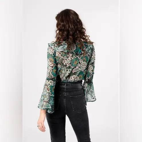Band of the Free BONNIE EMERALD FLORAL LONG SLEEVE BODYSUIT NWT Green Size M