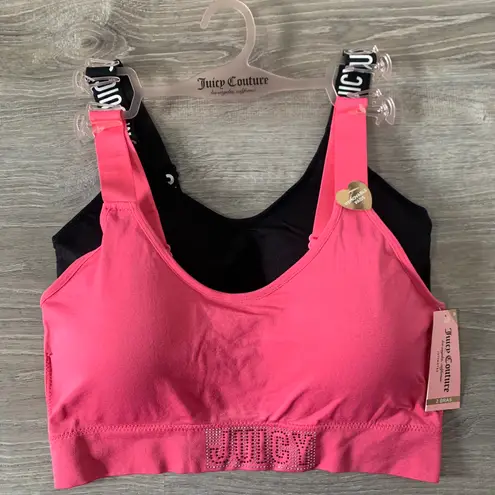 Juicy Couture NWT  Logo 2 Piece Hot Pink & Black Sports Bra Set