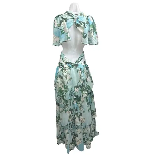 L'atiste by Amy Blooming Gardenia Green Floral Cutout Ruffle Maxi Maxi Dress L Size L