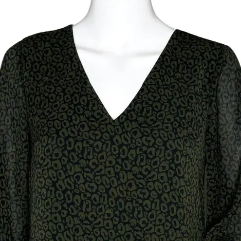 Sail To Sable STS Shirt Womens XS Black Green Cheetah Print Blouse Boho Peasant - Image 5