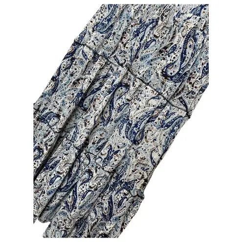 Tahari New Paisley Fit Flare Tiered Sleeveless V-Neck Dress Blue XS