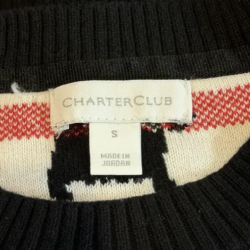 Charter Club  Scottie Dog Bow Sweater S Black Knit Coquette Cottagecore Preppy