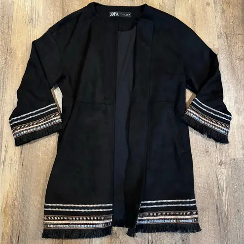 ZARA  Faux Suede Embroidered Cardigan Jacket