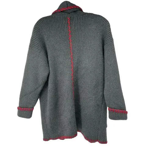 Forenza Vintage Gray Red Large Seams Heavy Open Cardigan