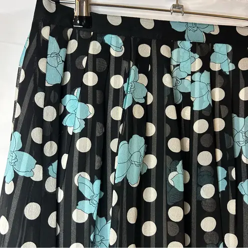 Valerie Stevens Valerie Stevens Skirt Size 4 100% Silk Floral Polka Dot Black White Teal