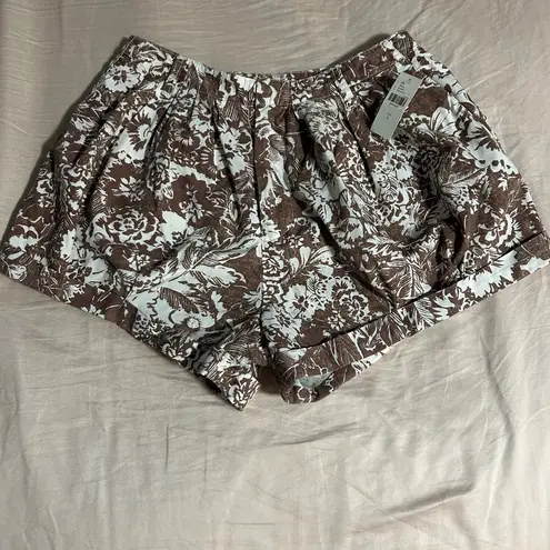 High Waist Brown and White Floral Shorts
