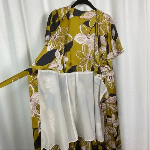 Hutch Anthropologie Mustard Yellow Floral Wrap Midi Dress Sz.XS