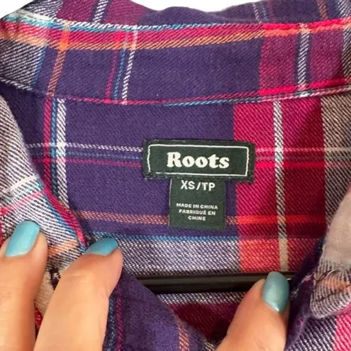 Roots Red Multicolor Plaid Cotton Long Sleeve Button Down Shirt Women Sz XS
