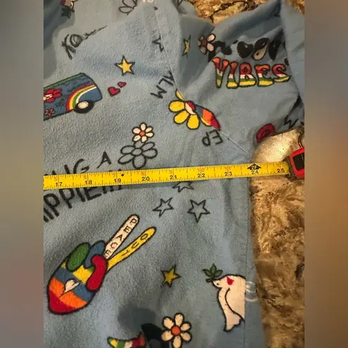 PJ Salvage Pajamas Sz L Hug A Hippie French Bulldog Frenchie Flannel PJ’s Groovy Blue Size L