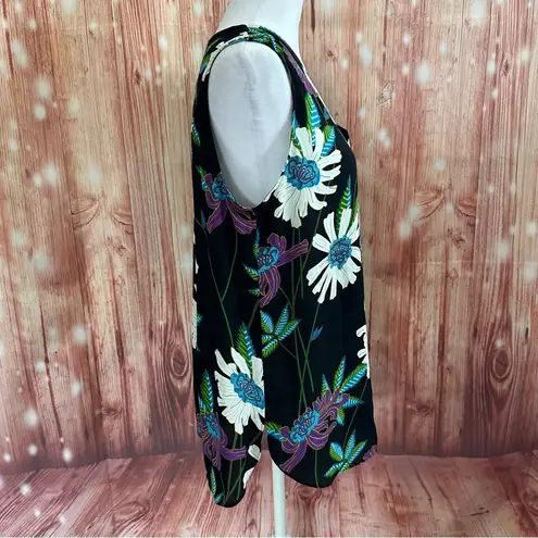 Violet+Claire  Black Floral Print V Neck Shell Tank Top