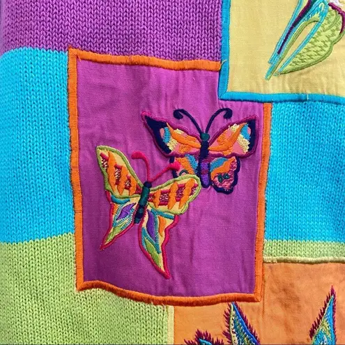 Vintage Rainbow Oversized Medium Knit Embroidered Sweater Patchwork