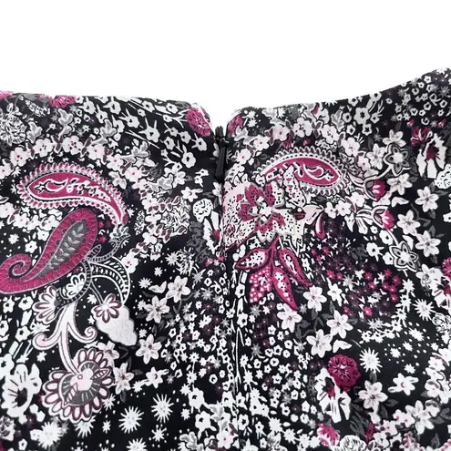 Mikael Aghal Pleated Printed Black Long Sleeve Crepe de Chine Maxi Dress Size 6