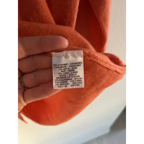 Cashmer Italy Sweater Womens Large Orange Scarf Button Back Ski Luxury Academia