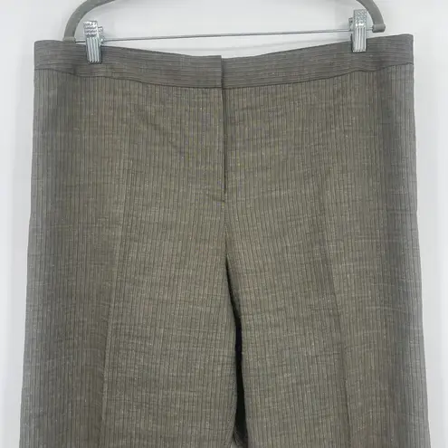 Lafayette 148 Pinstripe Suit Women Pants 16 Wool Linen Wide Leg Trousers Sage