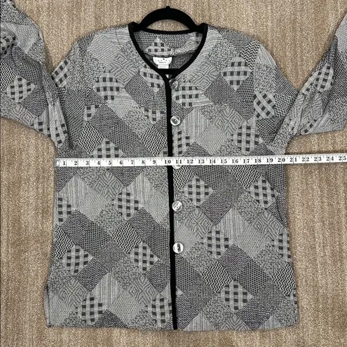 Caribe USA Gray Black Patchwork Knit Button Front Cardigan Jacket Women Medium