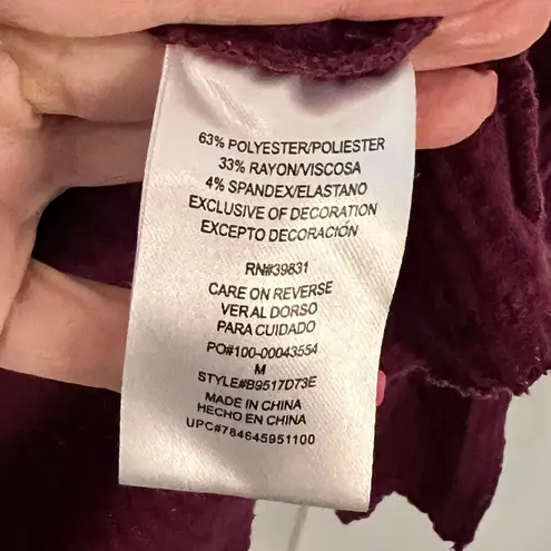 Democracy M Purple-Burgundy Cowl Neck Waffle Knit Pullover Top