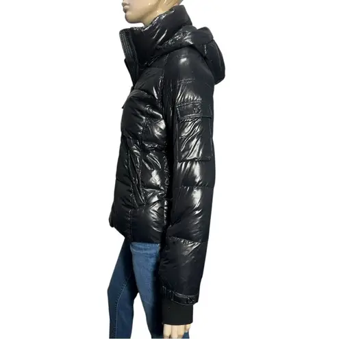 S13 Women’s Size S Black Glossy Hooded Duck Down Filled Puffer Jacket