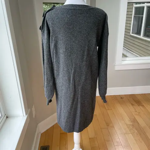 Madewell  Charcoal Gray Boatneck Button Shoulder Merino Wool Mini Dress Small