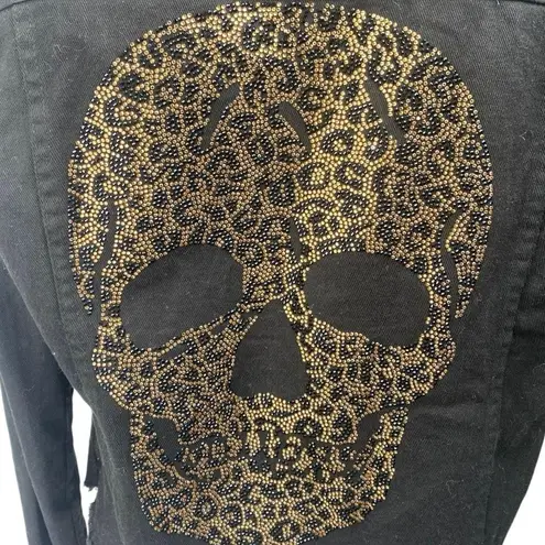 htrailz Black Leopard Skull Beaded Jeweled Rhonestone Long Sleeve Coat Jacket M Size M