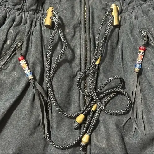 Skea Paris Vail Vintage Size 6 Black Sunburst Beaded Tassel Sueded Winter Jacket