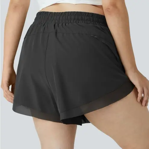 Halara 2in1 Running Shorts Mid Rise Drawstring Mesh Contrast Black S(4-6) NWT