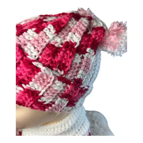 Handmade Crochet Hat & Scarf Set Cozy & Stylish. Brand new white, pink and red