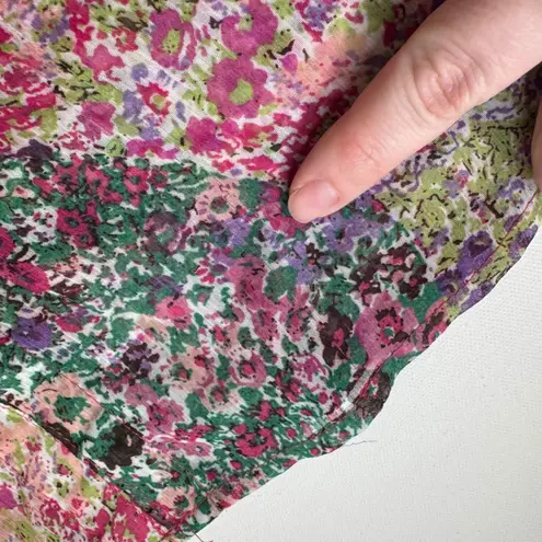 Avenue Floral Button Down Shirt Size 14/16 Multicolor Sheer Lightweight Roll Tab