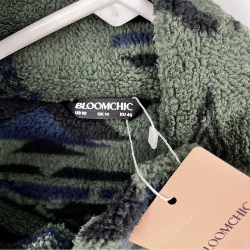 Bloomchic Green Black Sz 10 Aztec‎ Print Sherpa Fleece Jacket Full Zip Cozy Fall