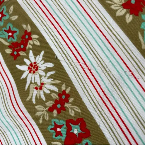 Vintage Scarf Floral Stripes Olive Green White Red Teal Square Retro 70s 80s