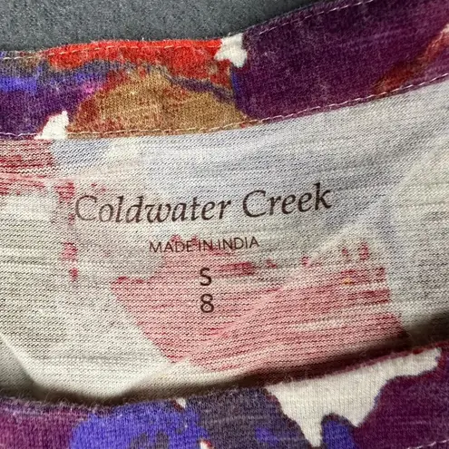 Coldwater Creek Womens S Multicolor Round Neck Half Sleeve Floral Blouse