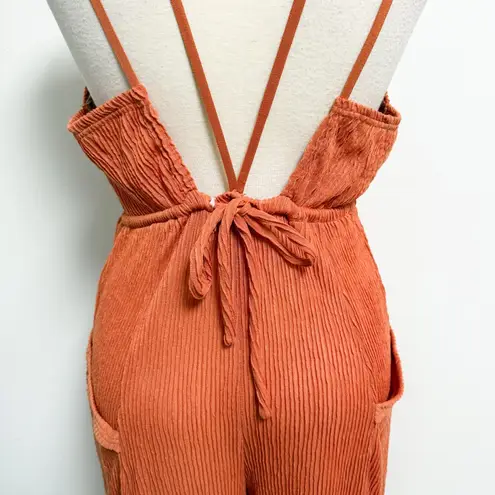 Free People Orange Ribbed Sleeveless Open Back Morning Rise Jumpsuit *FLAWS Size M