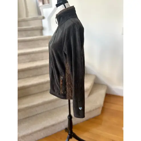 Kuhl  Advokat Brown Fleece Faux Leather Trim Zip Up Jacket