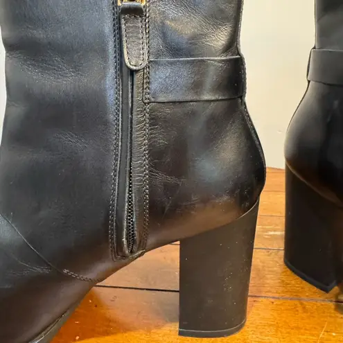 TOD'S Gomma Ankle Leather Boots Black Gold Buckle Sz EU40