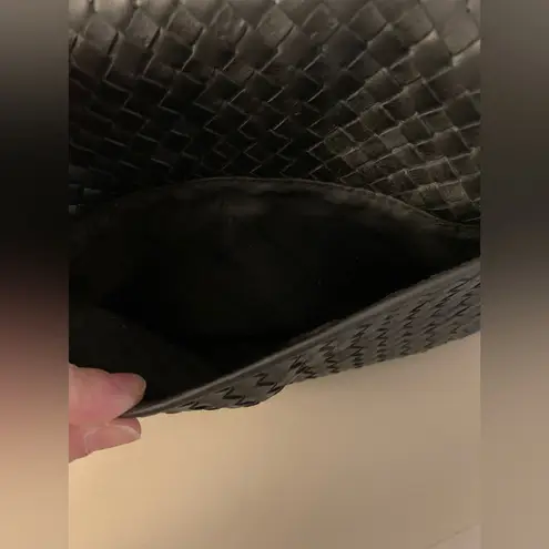 Vintage Ganson Y2K 90s Charcoal Woven Leather Handbag Crossbody Dark Gray Black