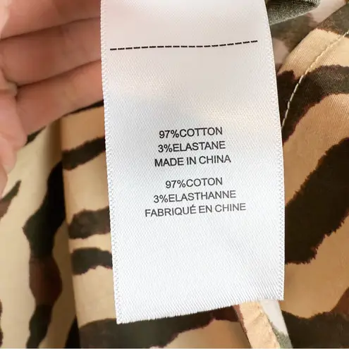Untuckit for Her Elise Shirt Dress Stretch Cotton Safari Print Zebra Tan Size 6