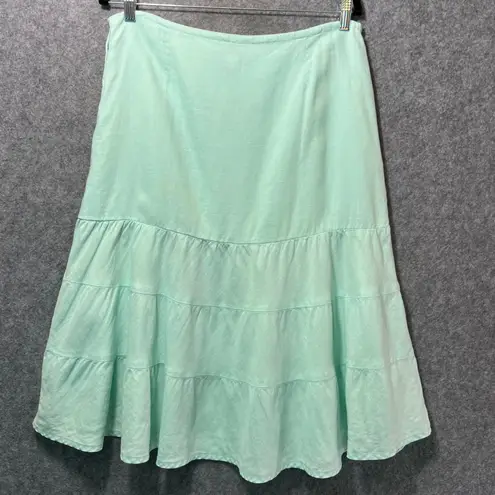 Gap  Linen Tiered Midi Skirt Mint Green 10 Regular Lined Side Zip Drawstring - Image 4